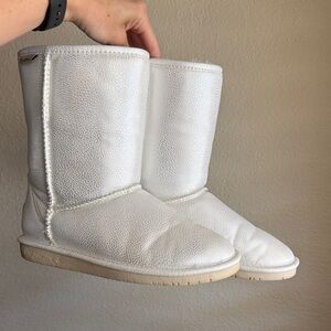 BearPaw Metallic White Short Shearling Boots